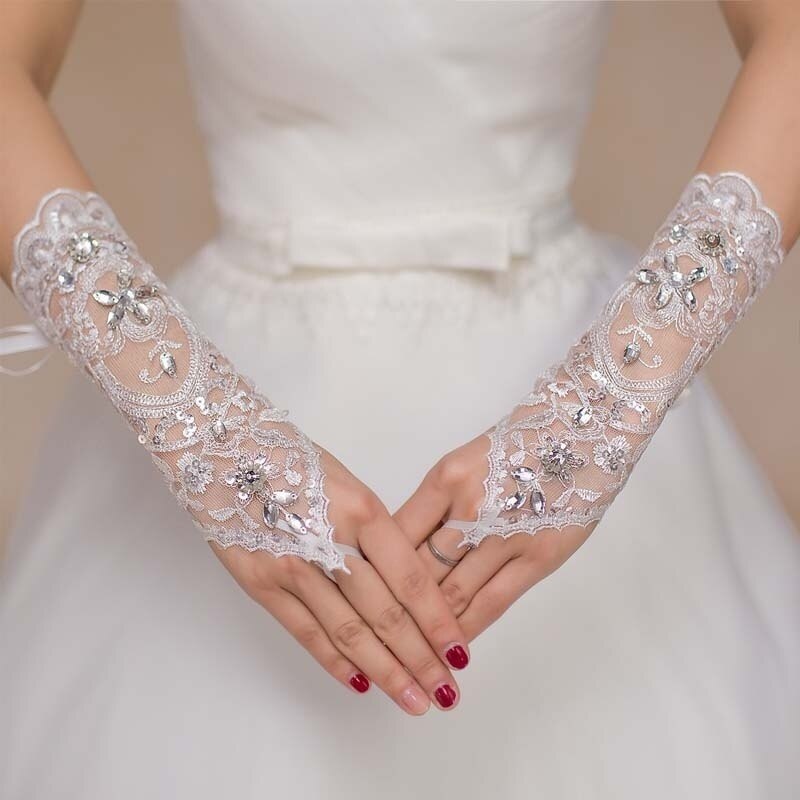 Nuevos guantes de boda baratos accesorios de boda 1 par para vestidos de novia guantes de boda suministros de rendimiento de estudio guantes de cristal