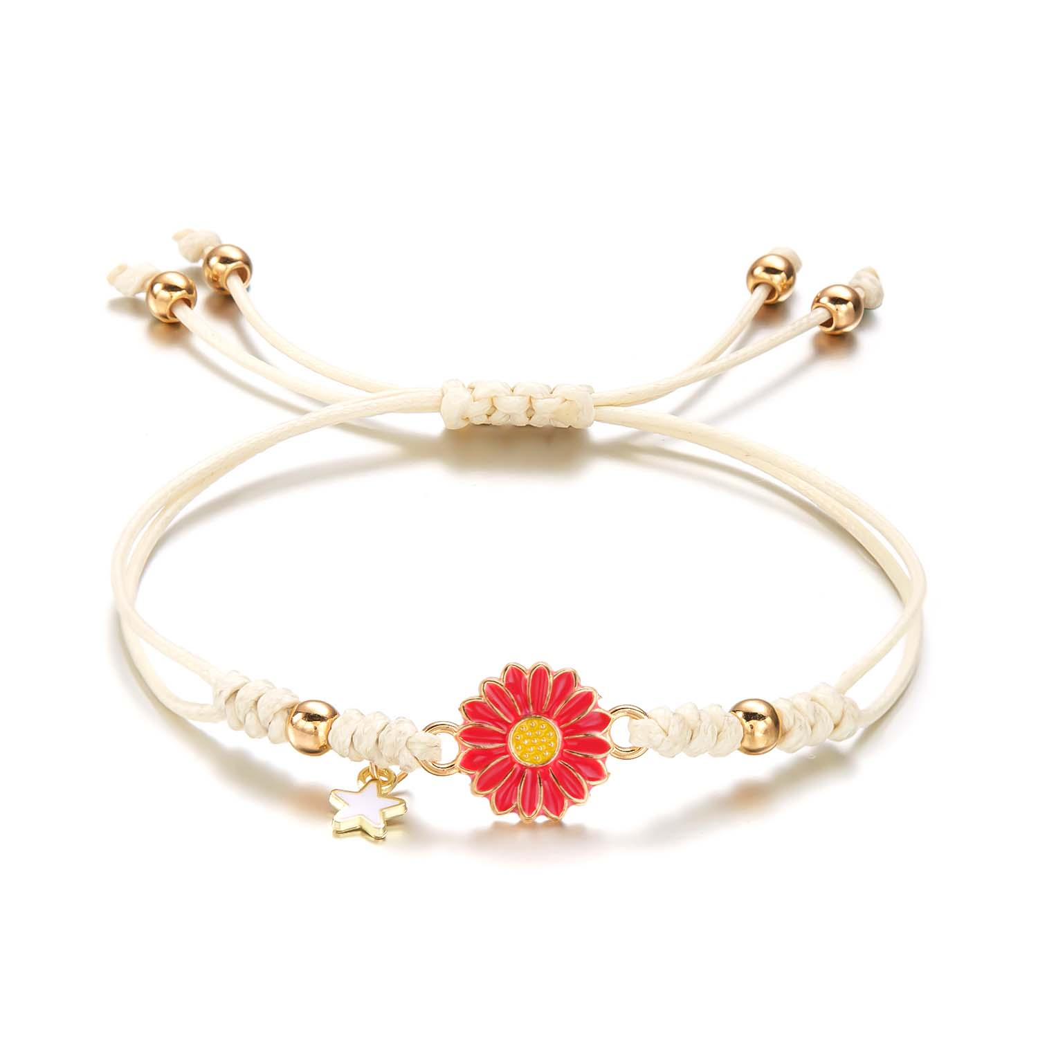 Pulsera bohemia hecha a mano con dibujos de estrellas y flores y margaritas para niña y mujer, pulseras de cuerda, de joyería para parejas de amistad: Oro oscuro