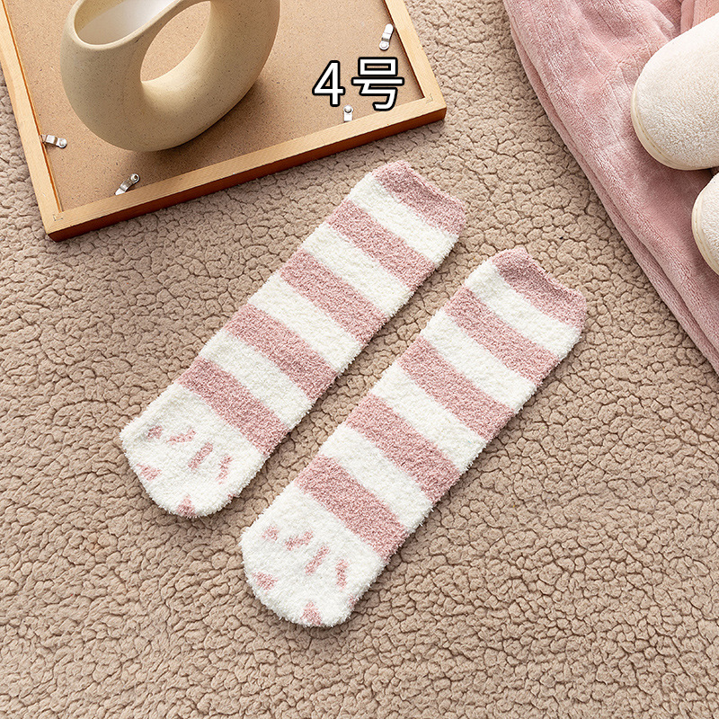 Calcetines de visón de imitación con lazo de conejos rosas dulces, calcetines cálidos de felpa para dormir en casa, calcetines de tubo peludos bonitos de dibujos animados japoneses Ins: Lavanda