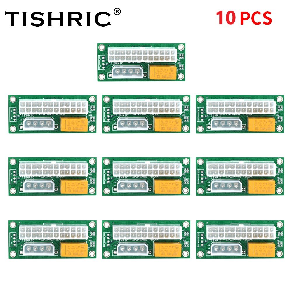 TISHRIC PC Block Synchronizer Dual PSU Power Supply Sync Adapter ADD2PSU ATX 24Pin To 4Pin SATA Extender For Graphics Card: 10PCS Green 4Pin