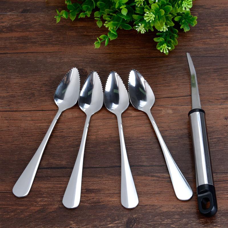 4PCS Grapefruit Spoons Stainless Steel Serrated Fruit Spoons Dessert Spoon With Grapefruit Peeler Fruit And Vegetable Tools