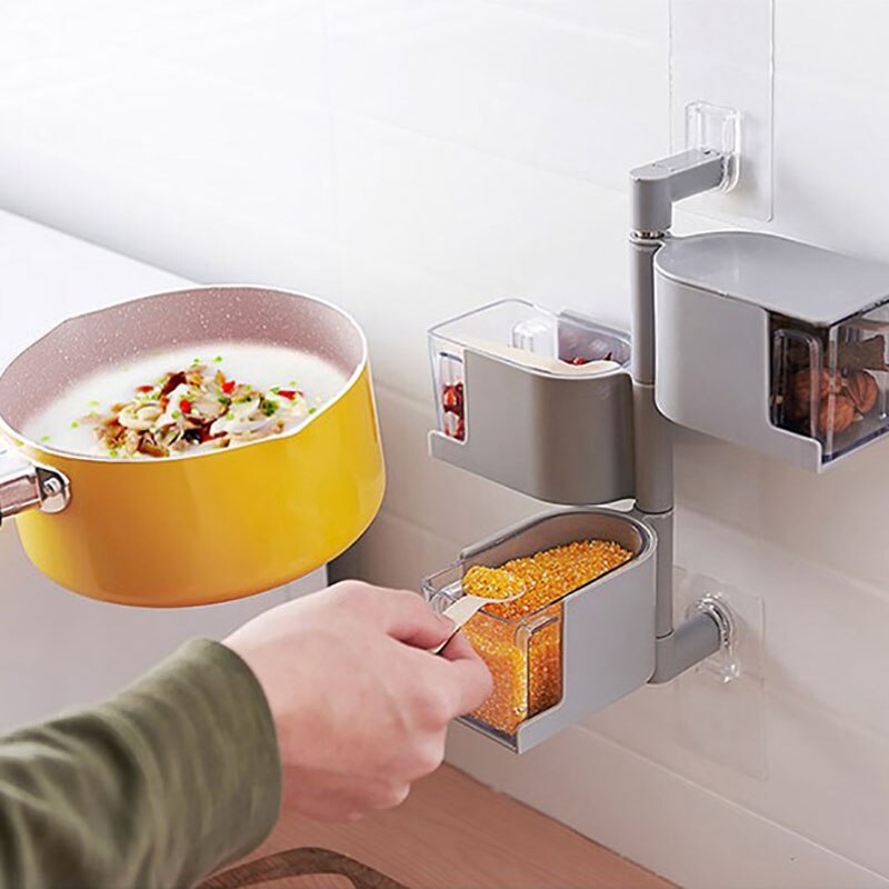 4th Floor Clear Acrylic Rotatable Kitchen Spice Storage Container Rack Wall Plastic Set Spice Jar For Spice Seasoning Box