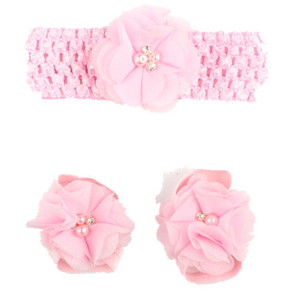 3 Pieces A Set Cute Baby Girls Toddler Flower Hairband Headband Flower Barefoot Sandal / Shoes Set Children Accessories