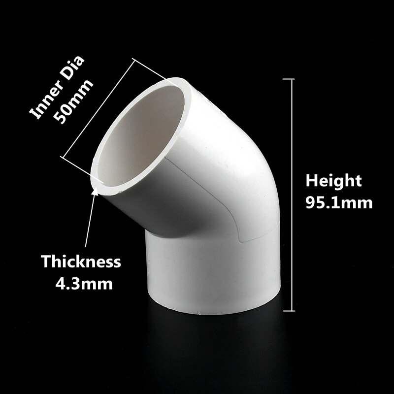 1pc I.D 20~63mm PVC Pipe 45° Equal Elbow Connector Water Supply Pipe Fittings Fish Tank Accessories Irrigation Aquarium Adapte: 50mm inner diameter