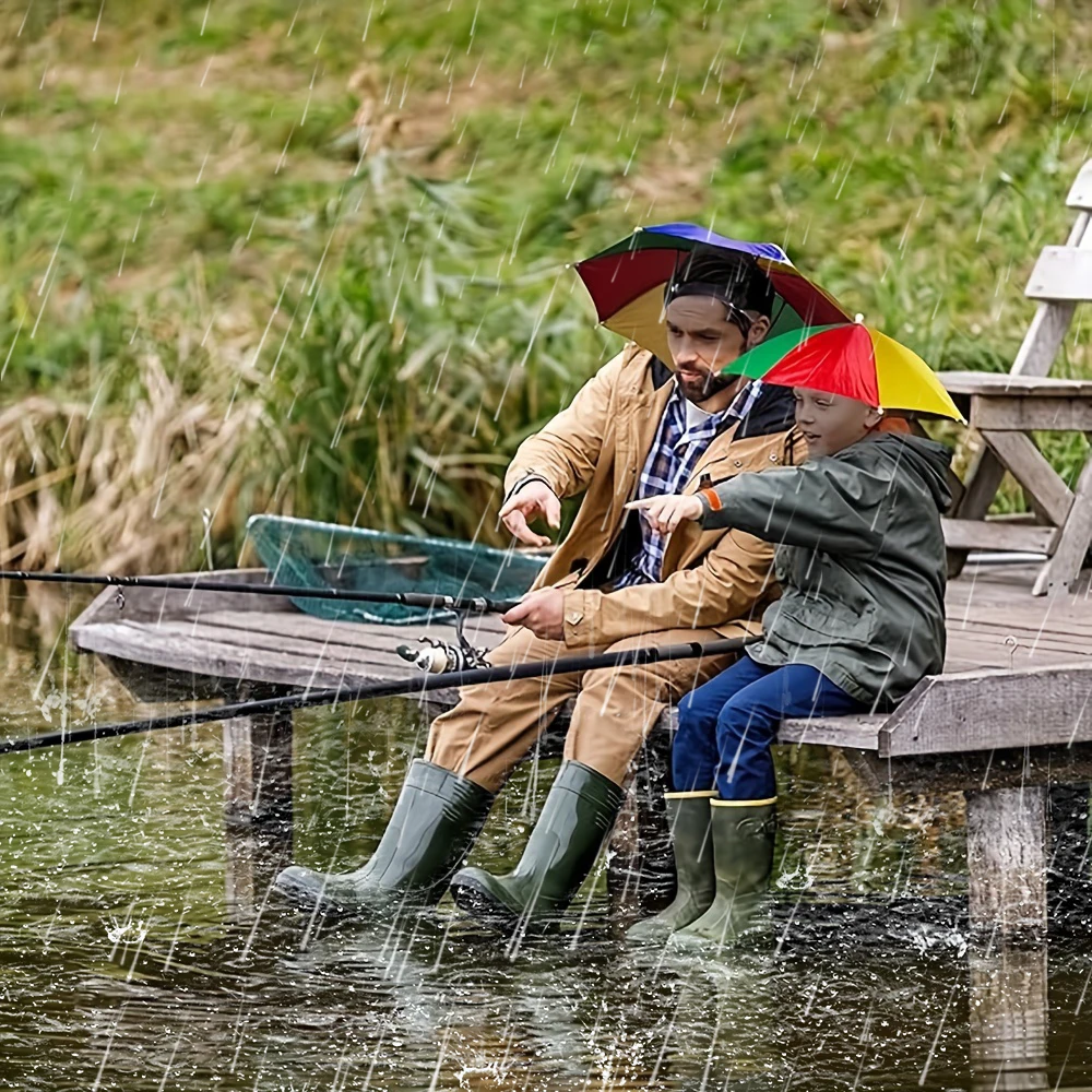 Opvouwbare hoofddekselparaplu Draagbare waterdichte vissershoed 55CM Handsfree regenhoed voor wandelen Kamperen Camouflageparaplu Volwassene