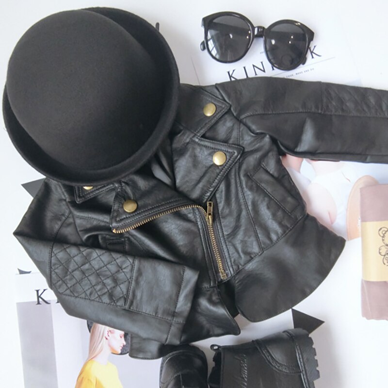 Mode Jongens Pu Leren Jas Meisjes Herfst Bovenkleding Kids Revers Jas Kinderen Kindje Korte Rits Lederen Jassen