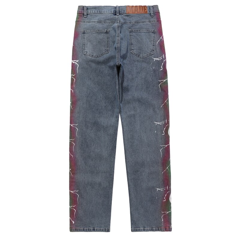 Pantalones de ropa informal estilo Hip Hop estampado de rayos vaqueros Harajuku Vintage Denim lavado pantalones Goth Punk pantalones holgado Casual pantalón