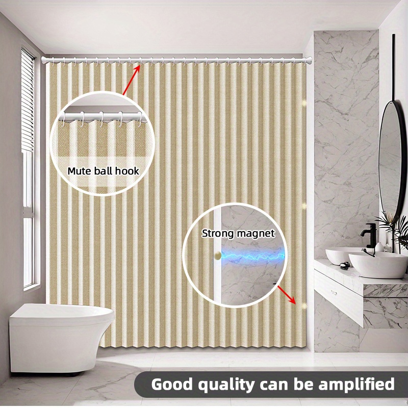 A Bohemian shower curtain, bathroom decoration, magnetic attraction effect, folding storage, privacy partition, waterproof: 180*180cm / Beige