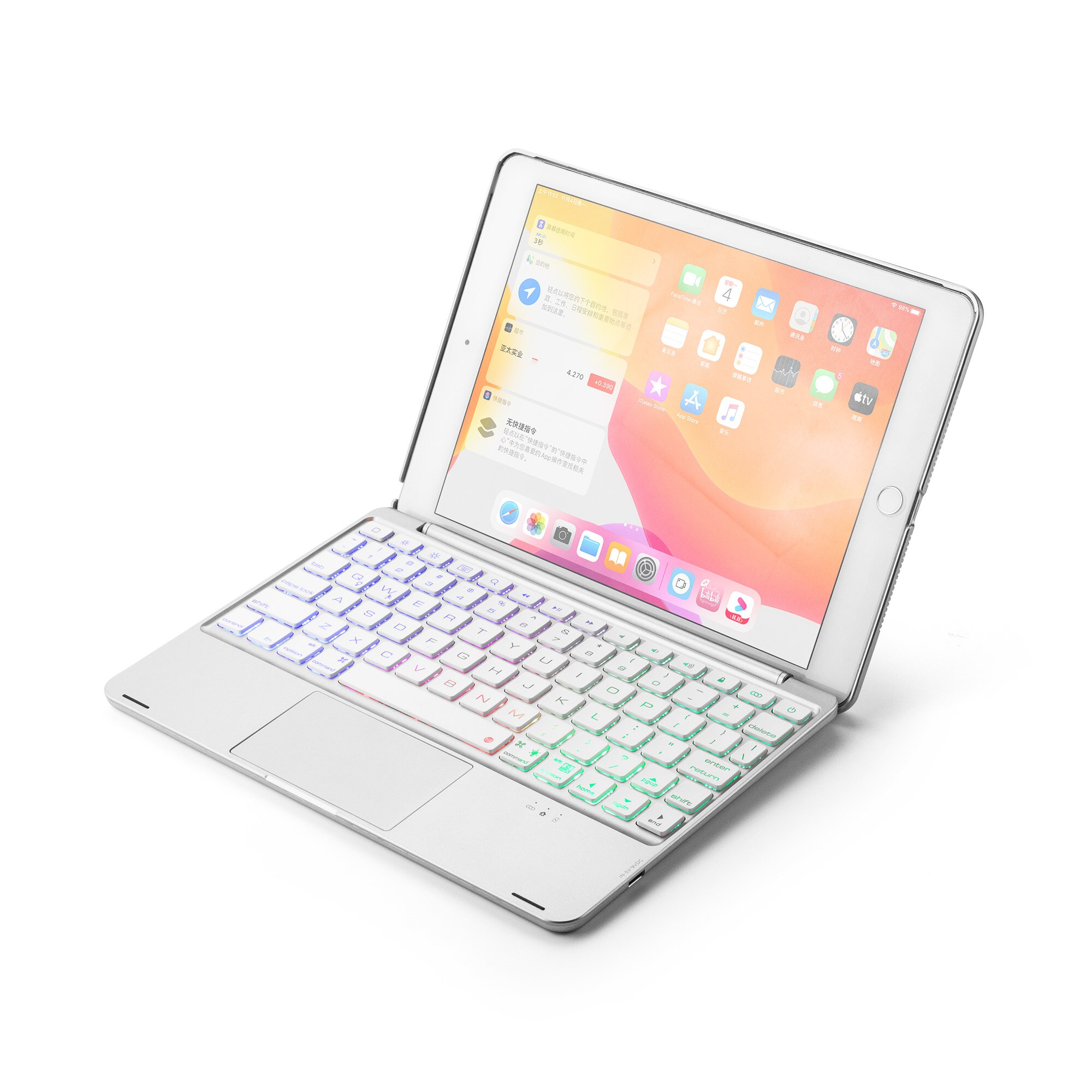 Drahtlose Bluetooth Tastatur Abdeckung für ipad Air3 pro 10,5 zoll neue ipad 10,5 Ultra dünne licht-emittierende tastatur mit touch maus: Silver