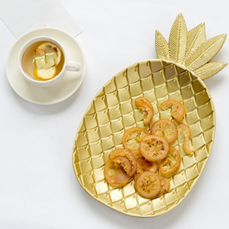 En bois ananas forme plateau doré bijoux plaque de rangement Snack fruits bol décor à la maison ornement