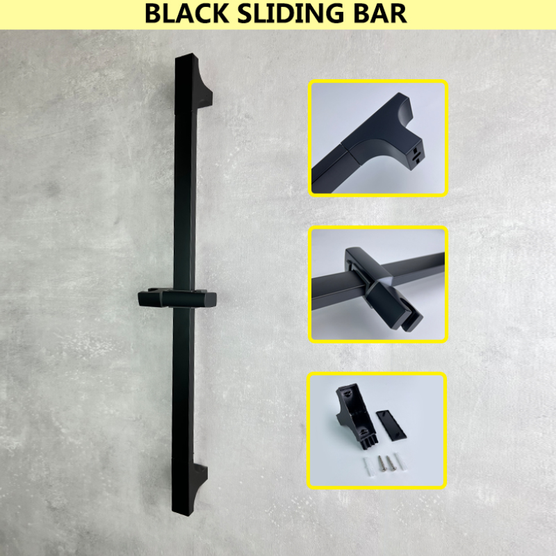 2 Functions ABS Hand Shower Sliding Bar Set Bathroom Fixture Adjustable Holder with Brass Connector Plug Chrome Matt Black: Black Bar