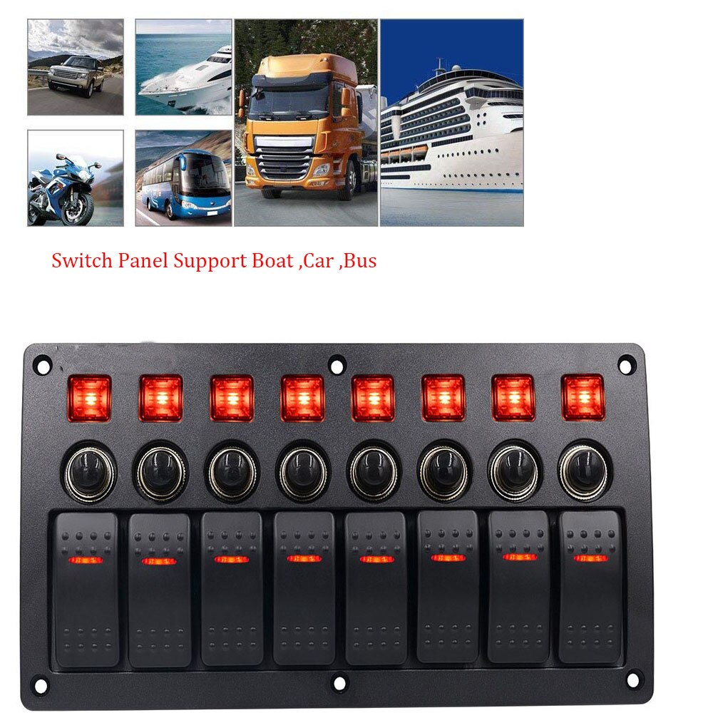 3- pins 8/ 6- voudig schakelpaneel voor auto, boot, marine, waterdicht tuimelschakelaarpaneel met 12v stroomonderbrekers met rood, groen en blauwe led