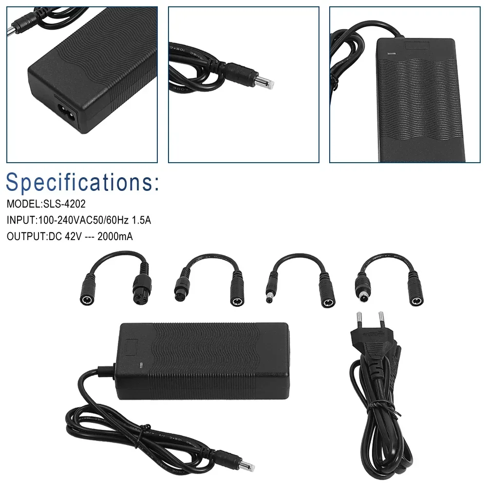 42V 2A Li-ion batterij EU/AU/UK-stekkeroplader Elektrische scooter Duurzame oplader met kabeladapterconnectoronderdelen