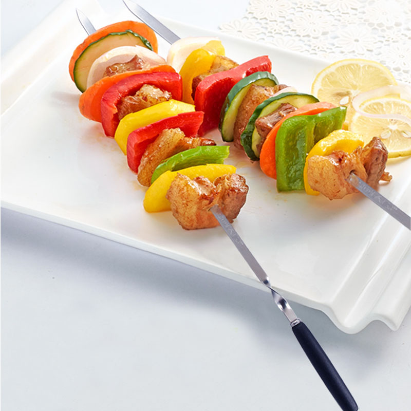 21.5 "55 Cm Houten Bbq Spies Rvs Shish Kebab Spiesjes Platte Houten Handvat Barbecue Vorken Vlees Vis Grill bbq Accessoires