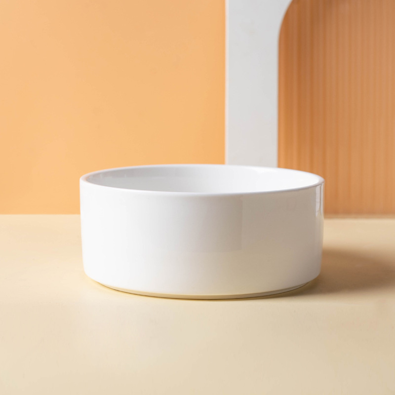 Ceramics Dog Bowl with Wood Mat Wide Mouth Feeding Bowls Food and Water Pet Feeder for Cat Puppy Protecting Cervical Spine: S / GRAY