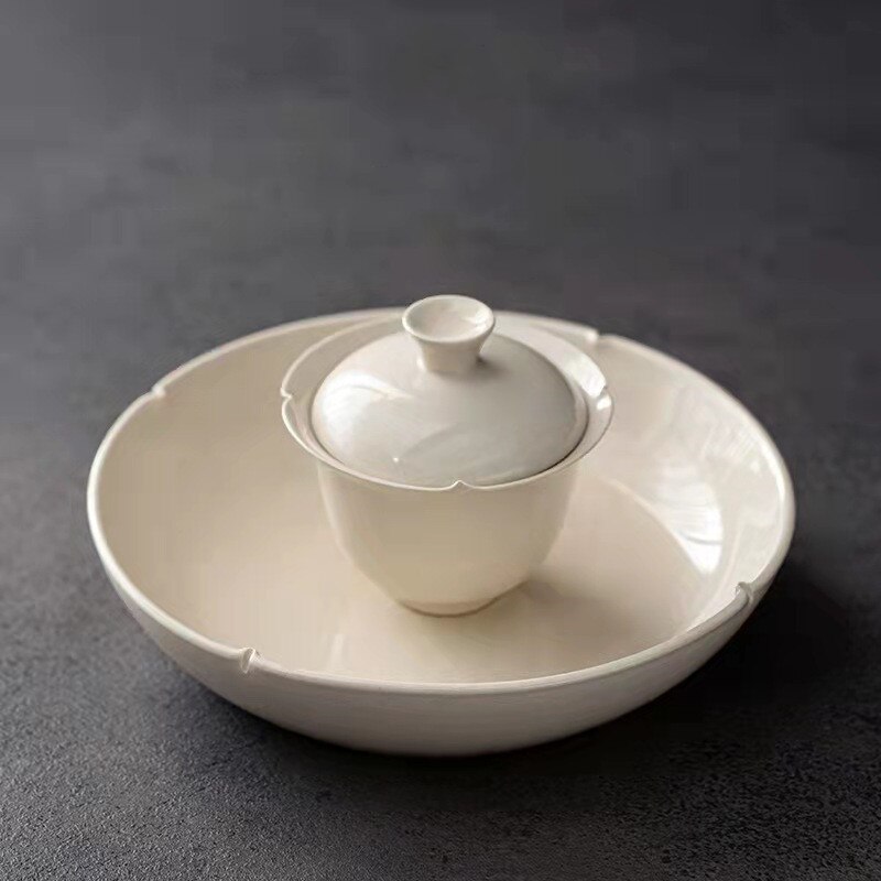 Handmade Pinch Flower Gaiwan Ceramic Tea Cup and Pot Holder Set Kung Fu Tea Set Tea Bowl Chinese Tea Maker Teacup Tea Canister: 06