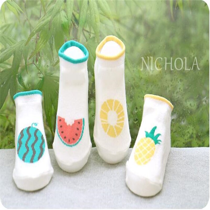 Calcetines de algodón con dibujos animados para niños y niñas, suaves, antideslizantes, con dibujos de sandía, piña, fruta, talla 0 a 4 años,