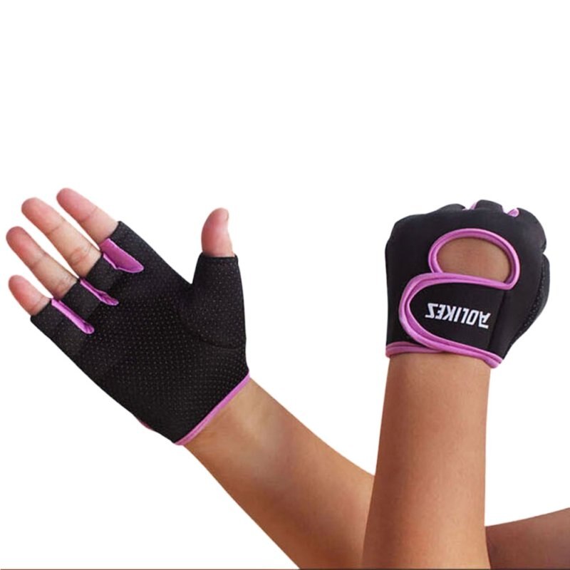 Fietsen Half Vinger Handschoenen Gym Accessoires 1 Paar Sport Workout Gym Handschoenen Mannen Vrouwen Fitness Gym Gewichtheffen Buiten Rijden: Black purple / L