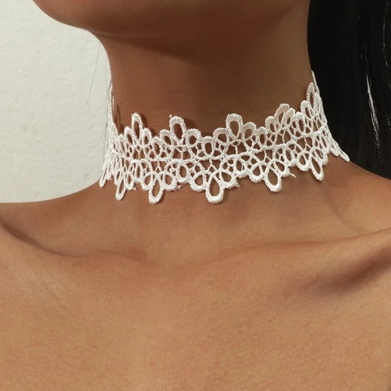 Klassisk gotisk tatovering blonde choker halskæde til kvinder kvast perle vedhæng charme halskæder boho smykker jul  x079: Hvid