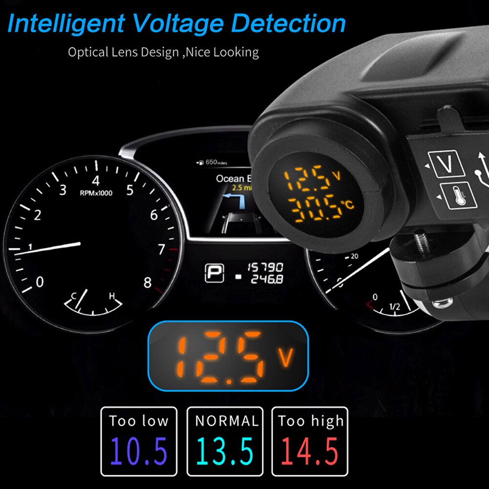 12-30v praktische motorfiets temperatuur dual ports usb lader voor buiten met voltmeter multifunctionele compacte aansluiting led display