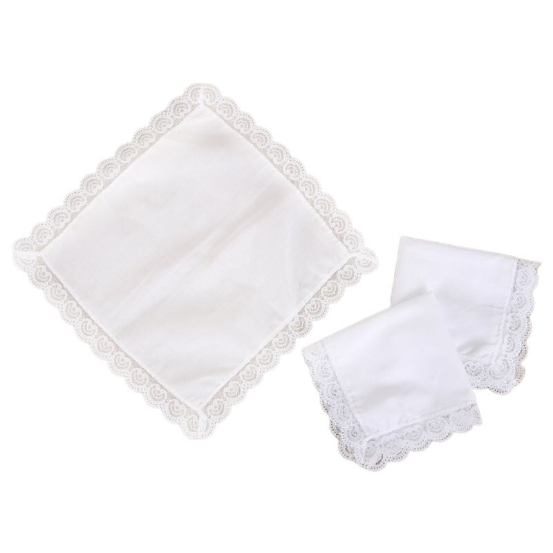 Kvinder almindelige hvide firkantede lommetørklæder hæklet fersken hjerte flosset blonder trim brude bryllup diy bomulds serviet hankies 25 x 25cm