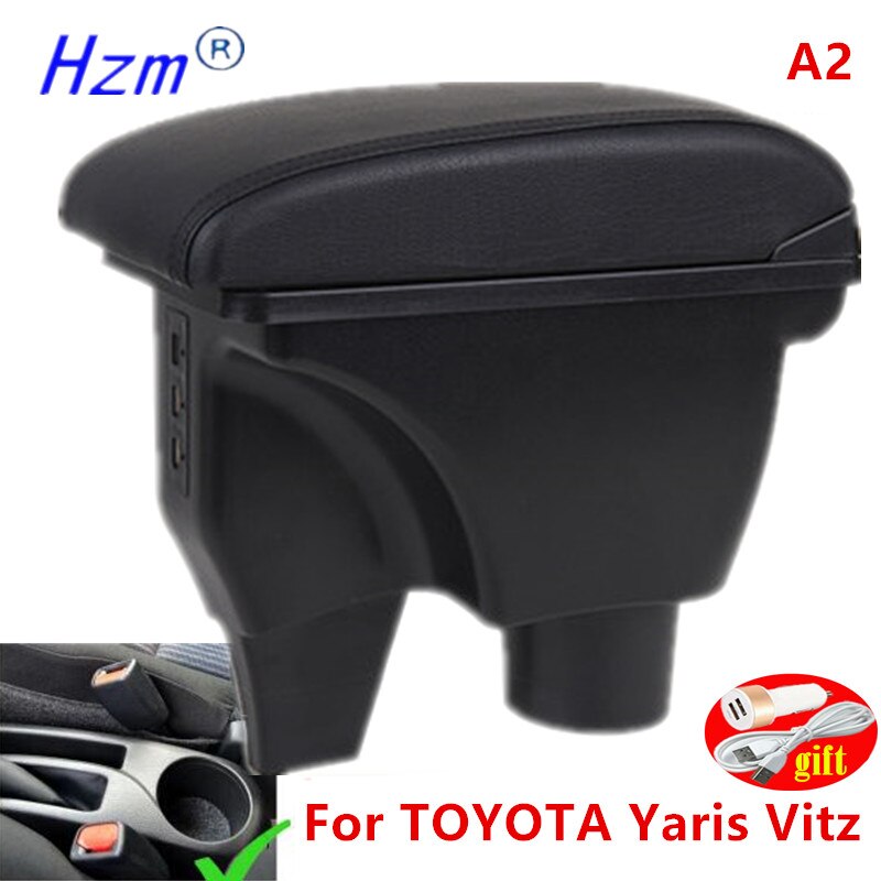 For TOYOTA Yaris armrest For TOYOTA Yaris Vitz Car armrest box car accessories central storage box Retrofit parts with USB: A2 Black leather