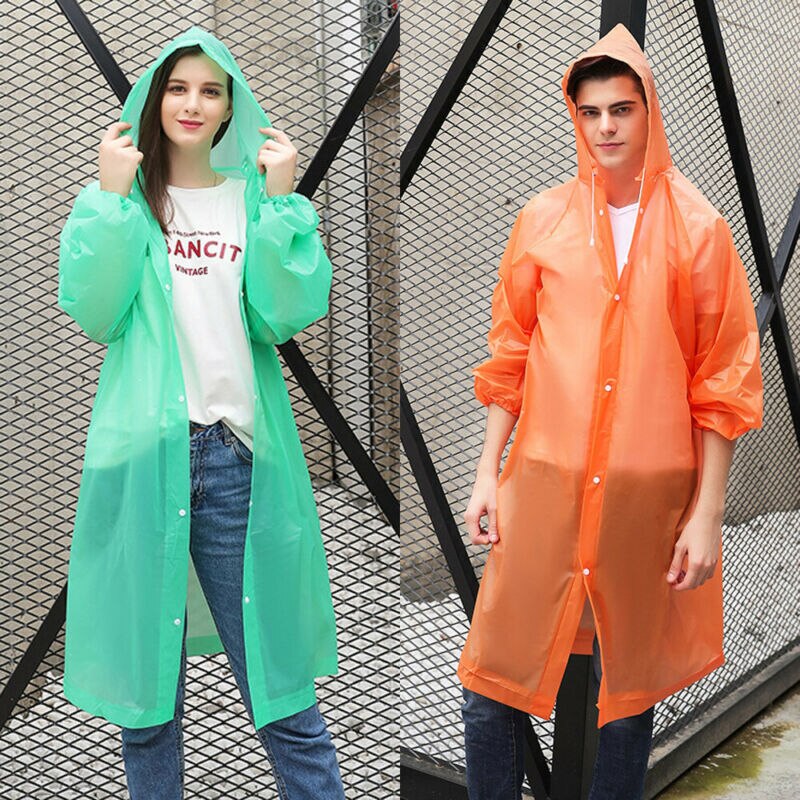 Kvinder mænd voksne eva miljø gennemsigtig regnfrakke med hætte til regnfrakke udendørs regntøj vandtæt poncho