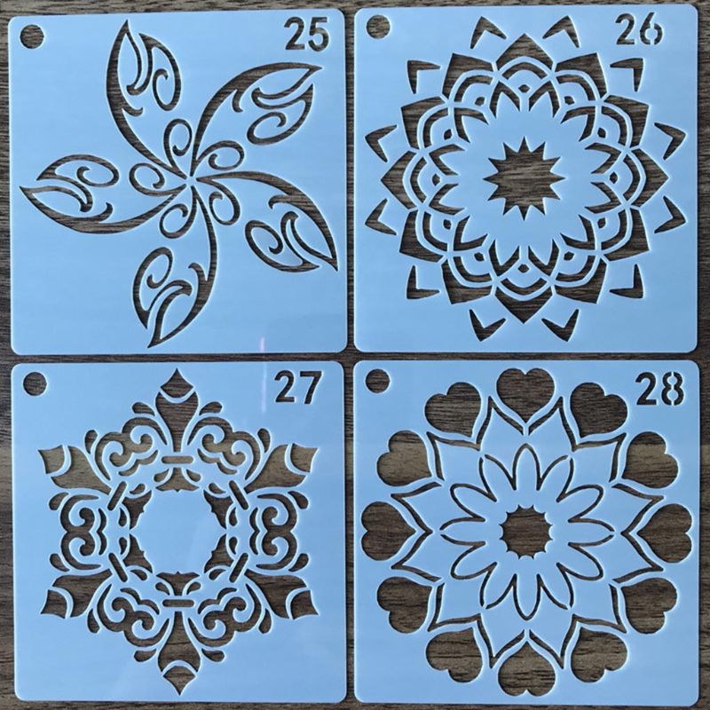 9 Stks/set Mandala Stencil Tekening Sjabloon Voor Tegel Floor Schilderen Board Diy Album Scrapbooking Decor