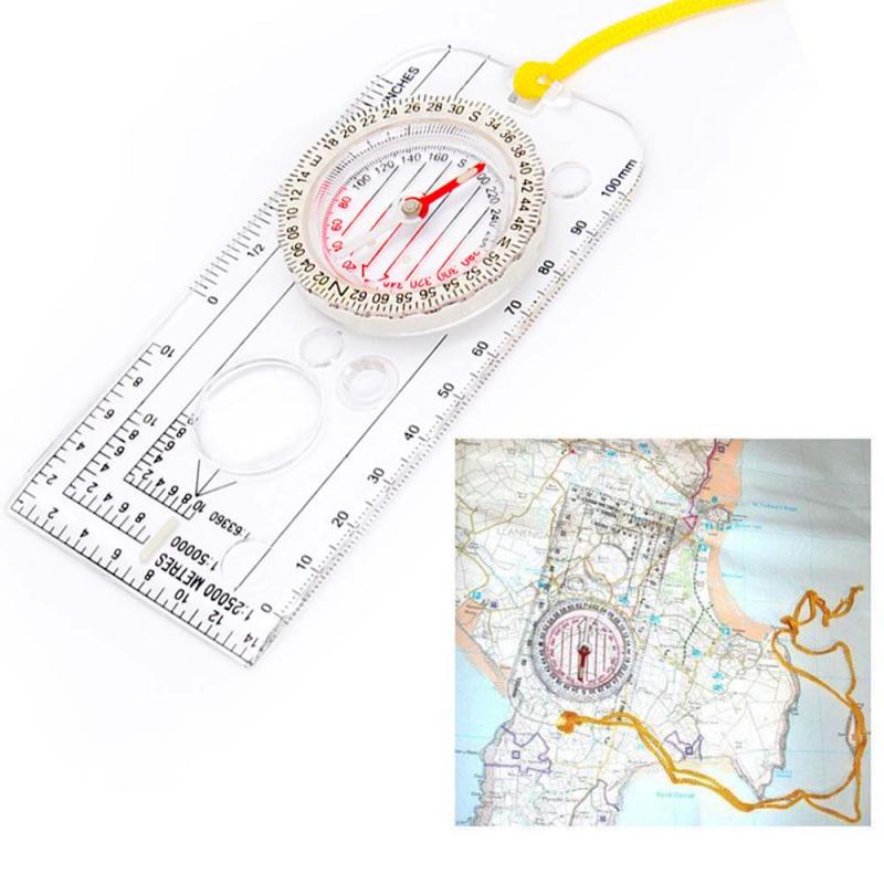 1pc Mini Compass Map Scale Ruler Magnifying Navigation Map Multifunctional Equipment For Outdoor Hiking Camping
