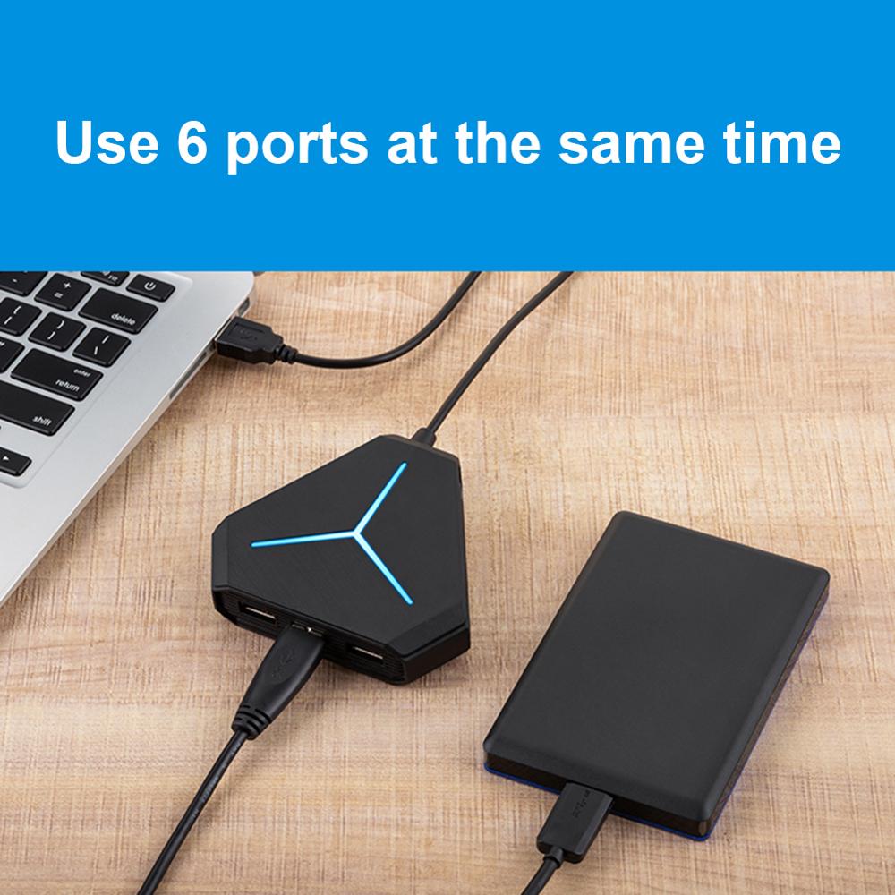 Multi Purpose USB Hub 6-Port USB2.0/3.0 Splitter SD/TF Card Reader AUX Jack Hub for PC and More