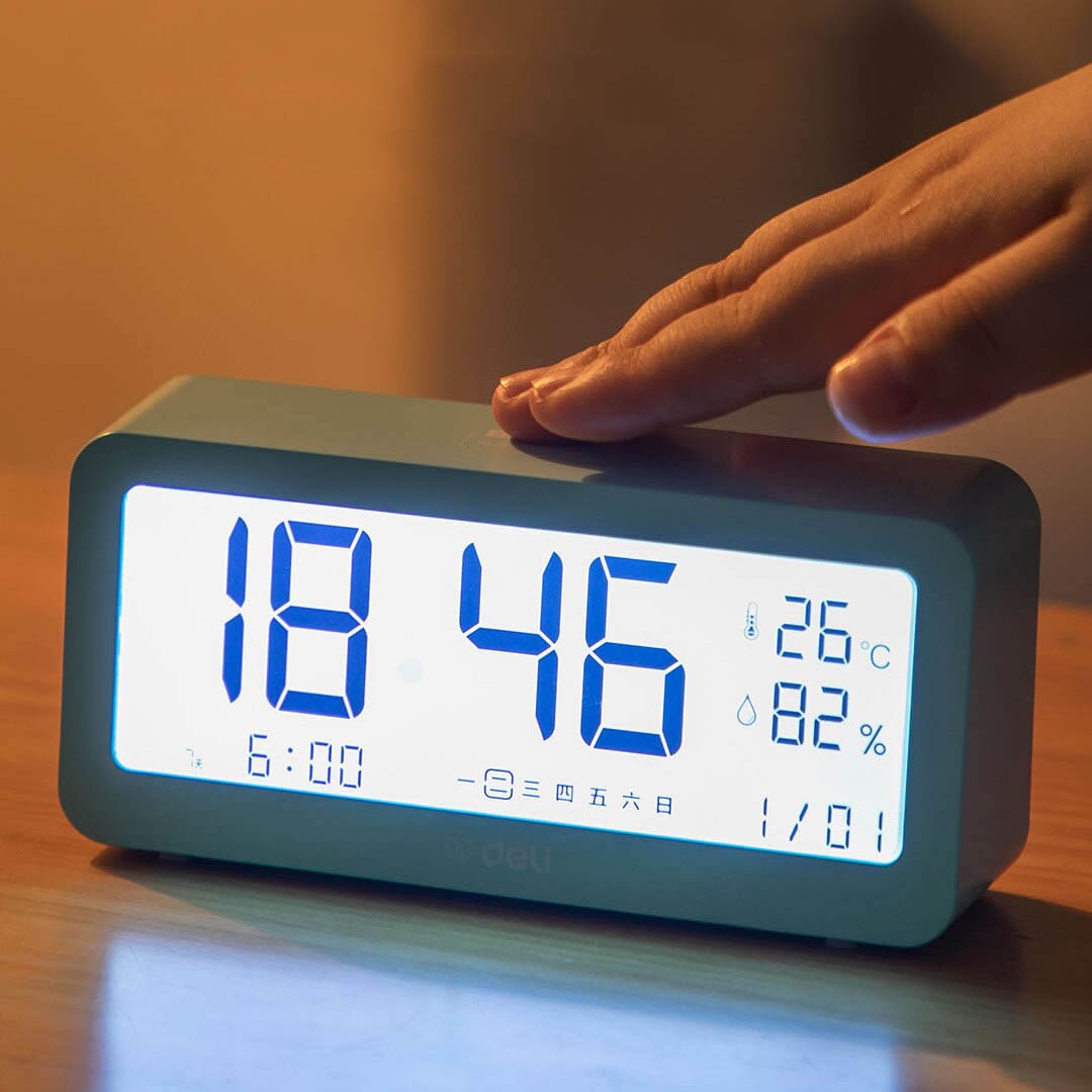 Xiaomi LED Electronic Alarm Clock Digital Clock Temperature and Humidity Monitoring With Backlight Touch ABS 3-color deli Made