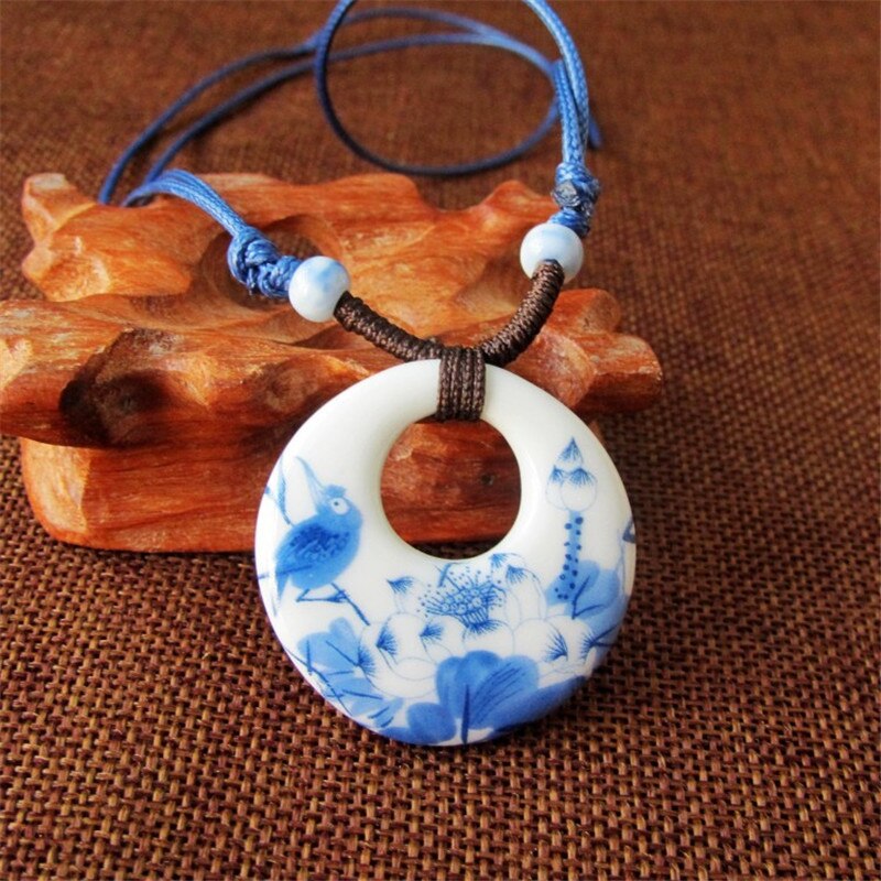 Blue And White Porcelain Ceramic Necklace Ceramic Beads Neckalce artware Antique Necklaces &amp; Pendants For women: 3