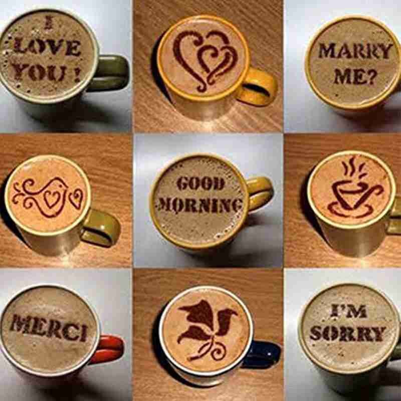 16pcs/set Funny Coffee Latte Cappuccino Coffee Pad Duster Strew For Coffee Decor Template Stencils Art Flowers Spr R0T4