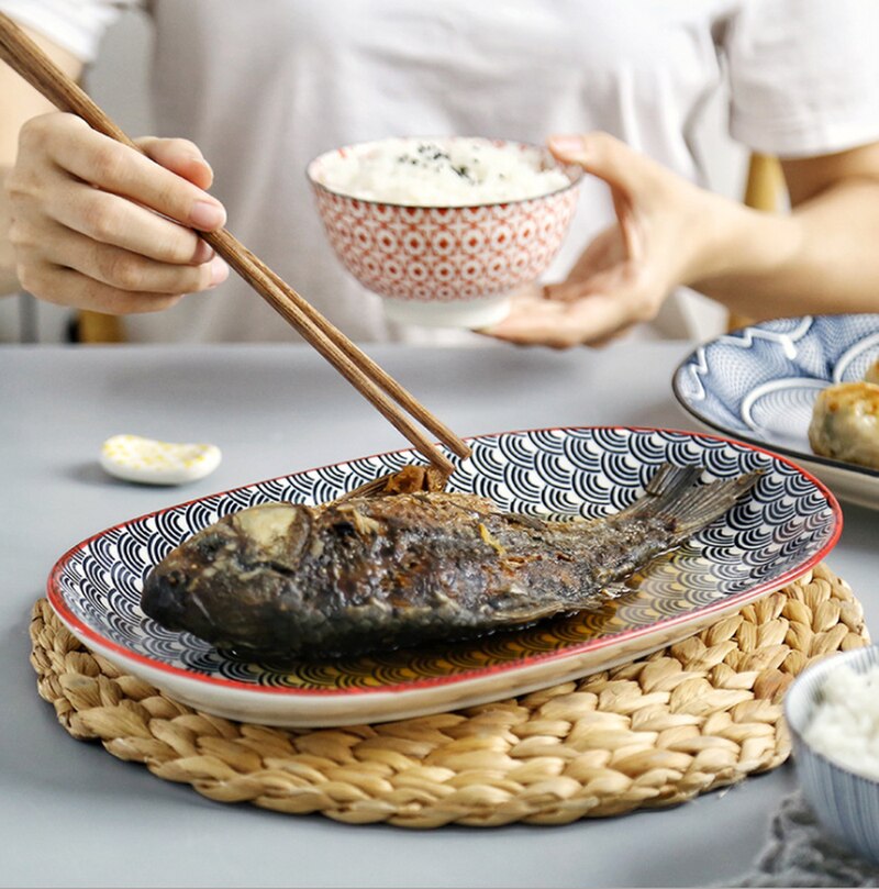 30*19.2cm 12 Inch Fish Dish Underglaze Color Home Dish Plate Hotel Ceramic Plate For Kitchen Tableware