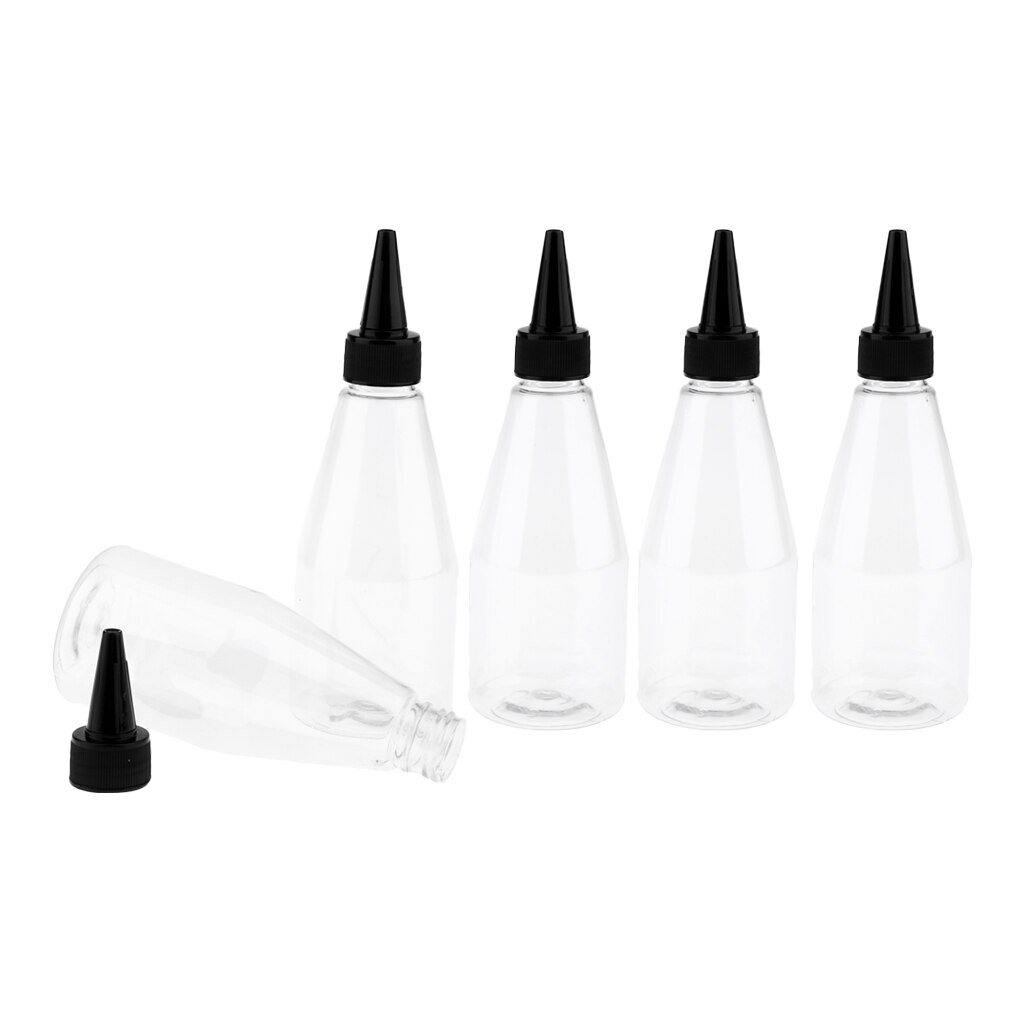 Pak Van 5 Plastic 200Ml Vloeibaar Oplosmiddel Flessen Tip Applicator Met Twist Top Caps Lekvrij, Draagbare Voor Reizen