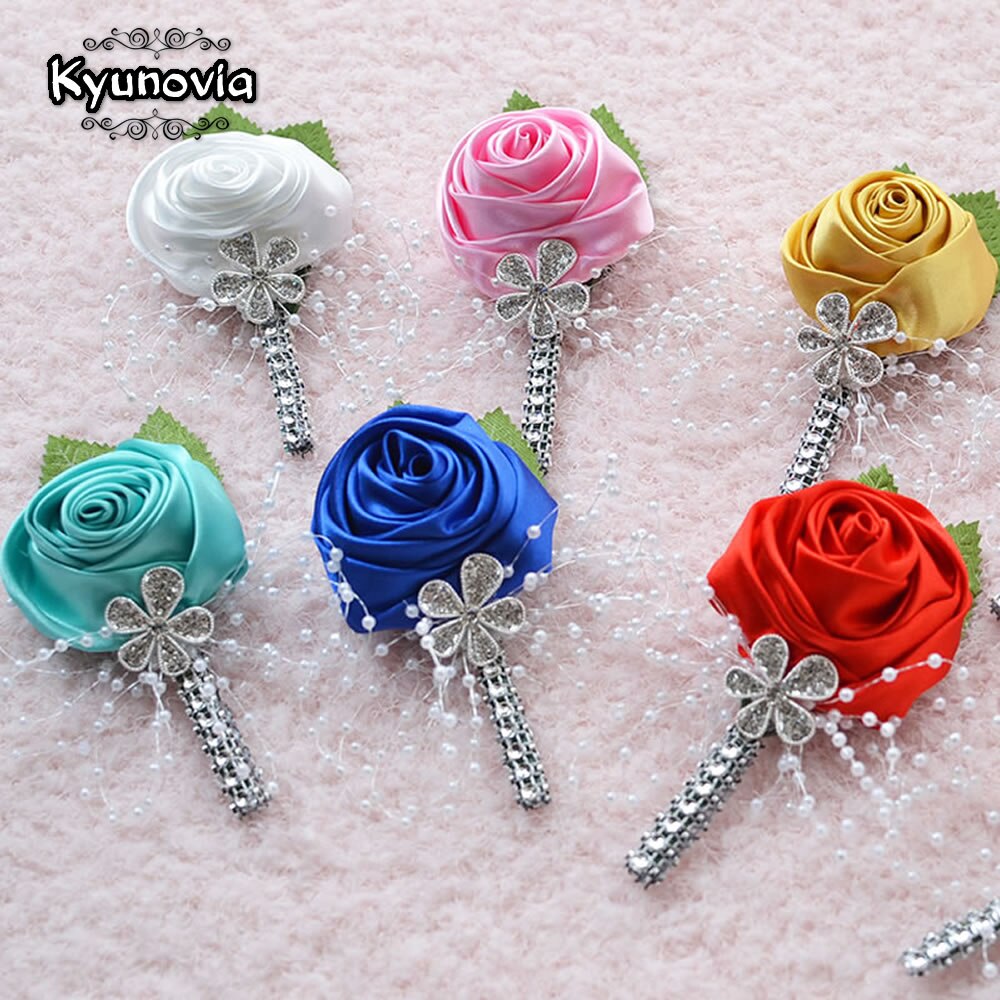 Kyunovia bröllop bal corsage konstgjord blomma brosch bröllop boutonniere brudgum brudtärna groomsmen blommor boutonniere  fe21