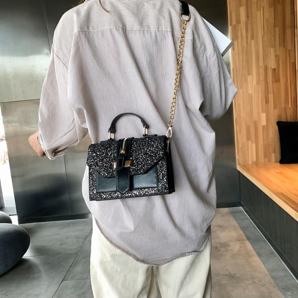 femmes Bling bling PU cuir sacs à bandoulière dame solide noir et bordeaux bandoulière chaîne sacs à main fille sacs à bandoulière