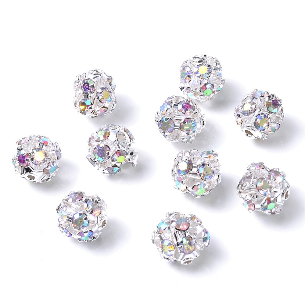 30 sztuk/partia Rhinestone Ball kształt luźne Spacer koraliki do tworzenia biżuterii metalowe kryształowe koraliki rzemiosła DIY akcesoria 6/8/10mm: AB colroful / 8mm