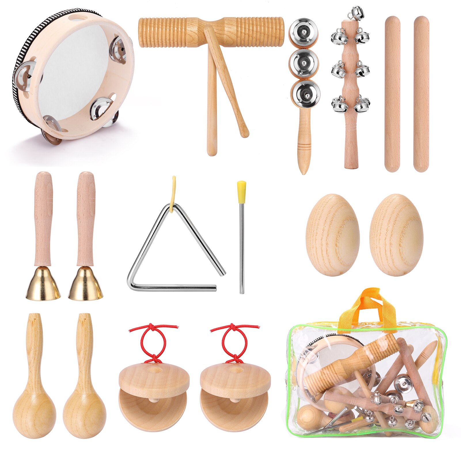 13pcs Children Hand Percussion Instruments Kit Portable Kids Music Enlightenment Musical Instruments Set with Storage Bag