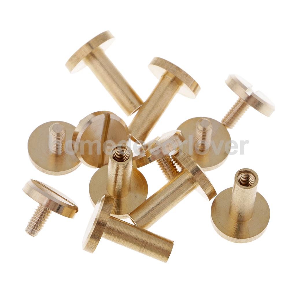 6 Sets Massief Messing Platte Ronde Kop Stud Screwback Leren Craft Chicago Schroeven