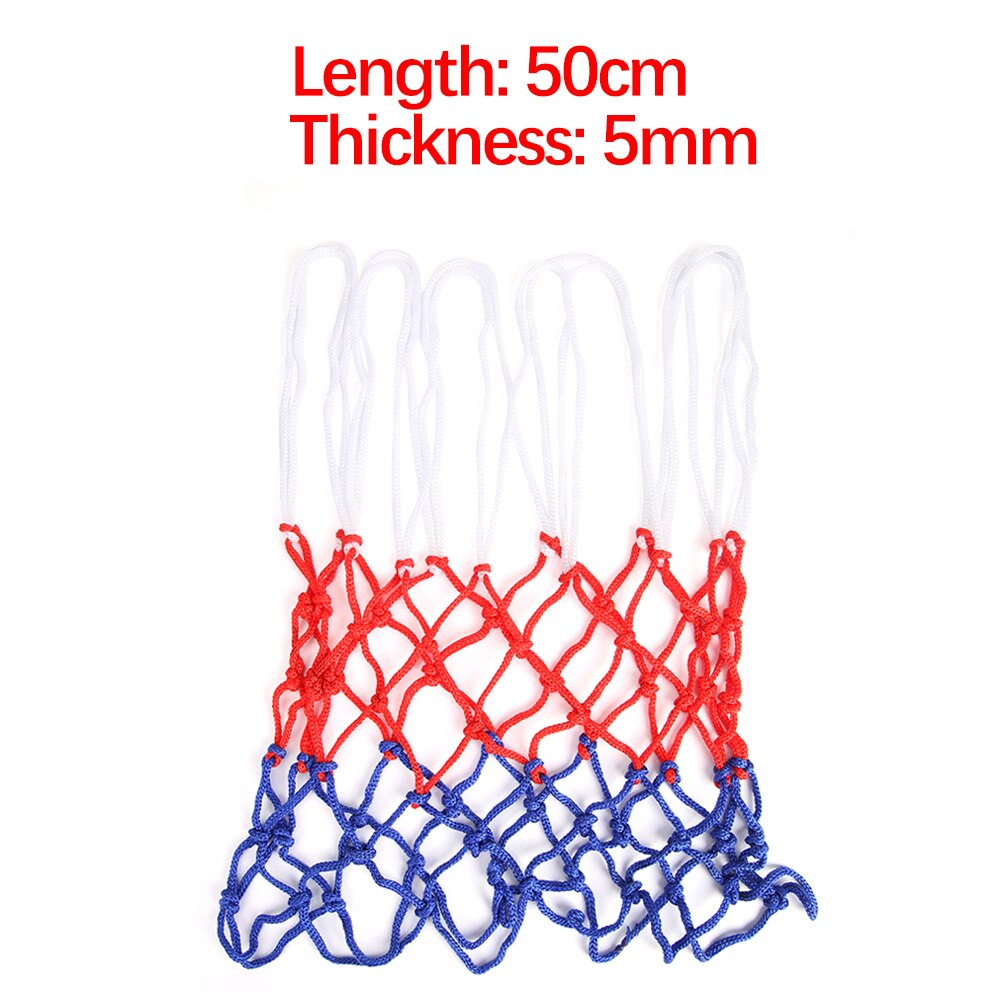 Basketballnett allværs basketballnett rød+hvit+blå trefarget basketballkurvenett drevet basketballkurve kurvkantnett: 1 stk 5mm 50cm