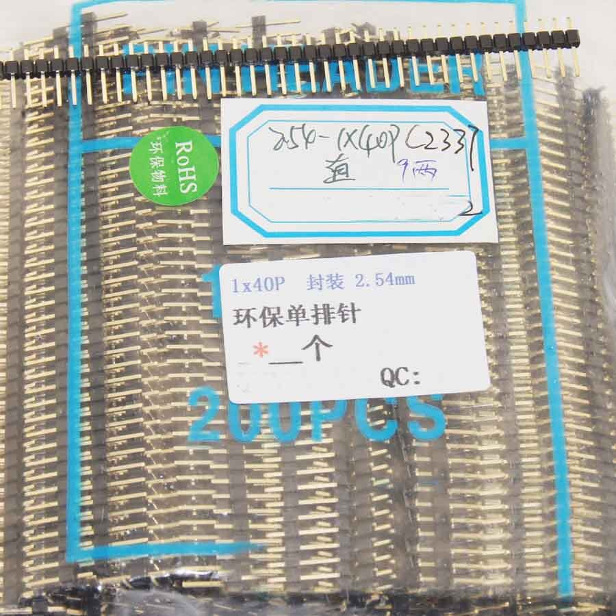 10 st 2.54mm 1 x 40p l7.5/11.4-40mm lång enkelrad rak, stapelbar trådbygel mässing guldpläterad pcb-kontakt hanstiftshuvud
