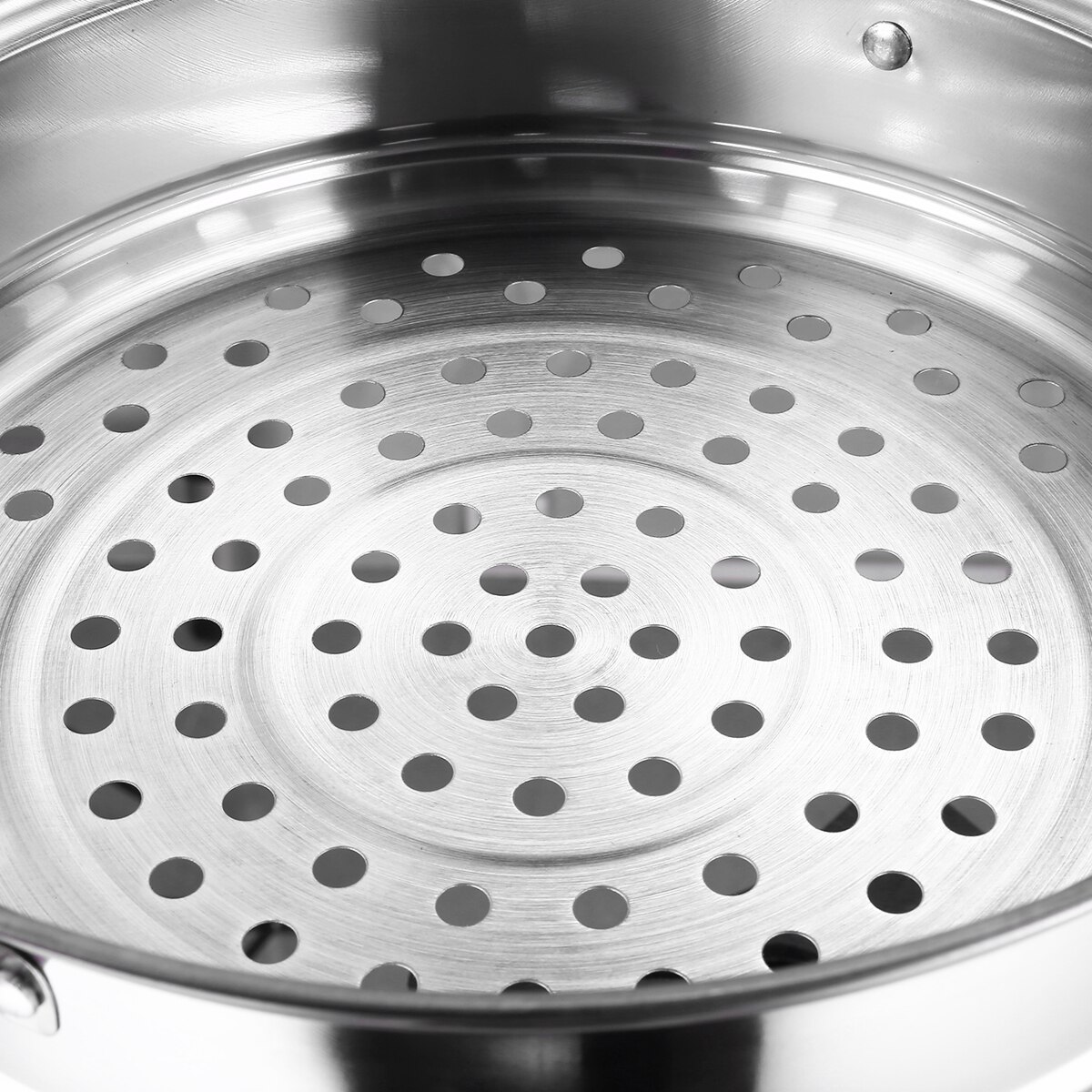 Cuiseur Vapeur Inox 3 étages 28 Cm - Avec Couvercle Verre Et Poignées - Compatible Induction, Gaz, électrique