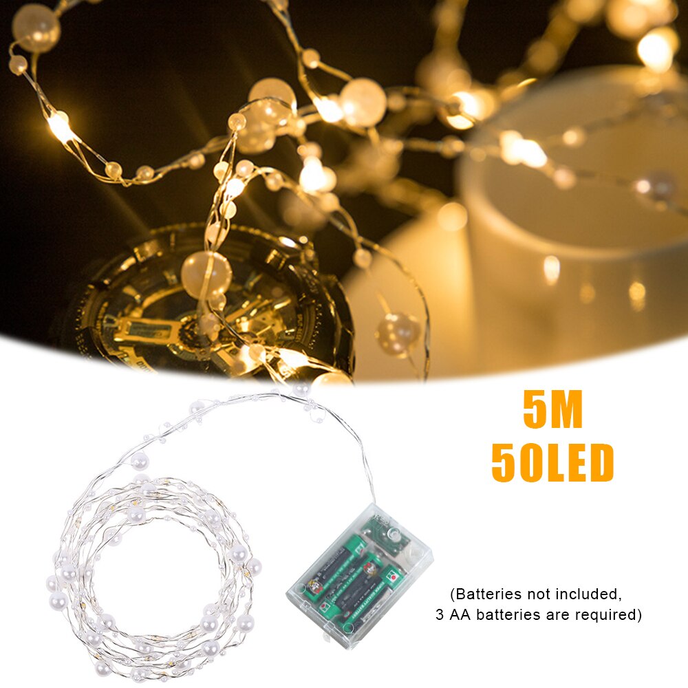 String Lights Battery Operated Pearl Led Koperdraad String Lights Pearlized Fairy Lights Voor Bruiloft Thuis Party Christmas Decor: 5meter50led
