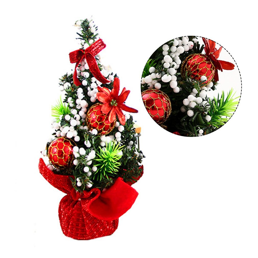 Mini árbol de Navidad Artificial de sobremesa con Lazo de cinta y adornos de bolas, decoraciones para el hogar y la Oficina
