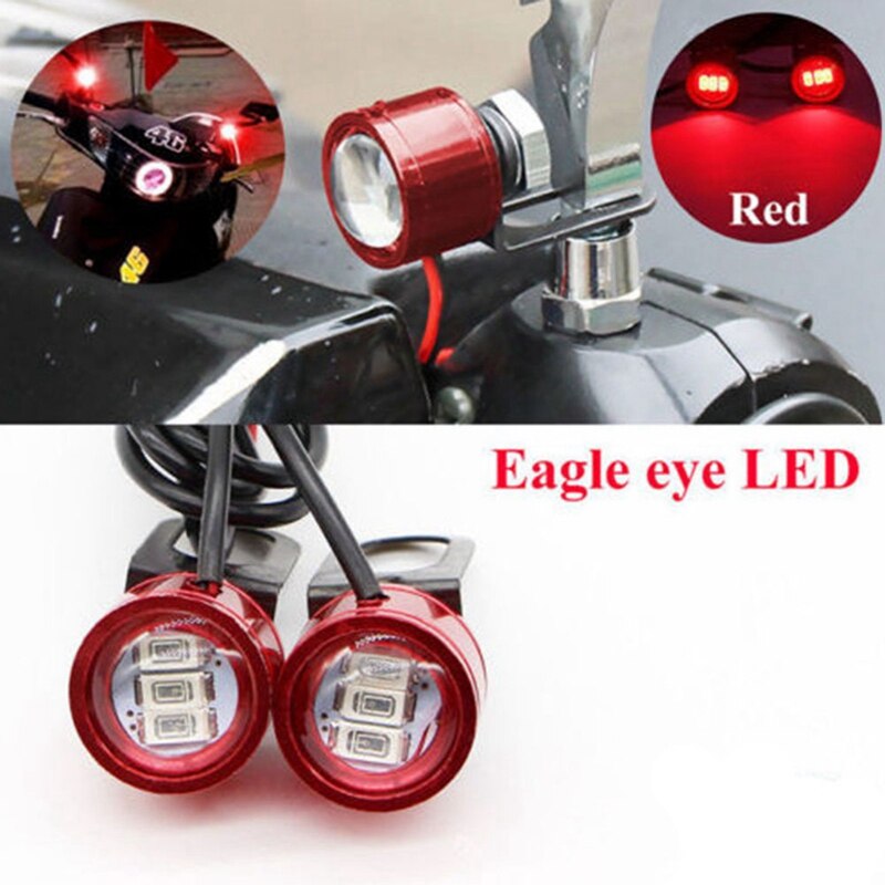 2 ×  dc 12v motorcykel bakspejl eagle eye flash strobe 3 ledlys vandtæt drl rød nat sikkerhed signallys aluminium