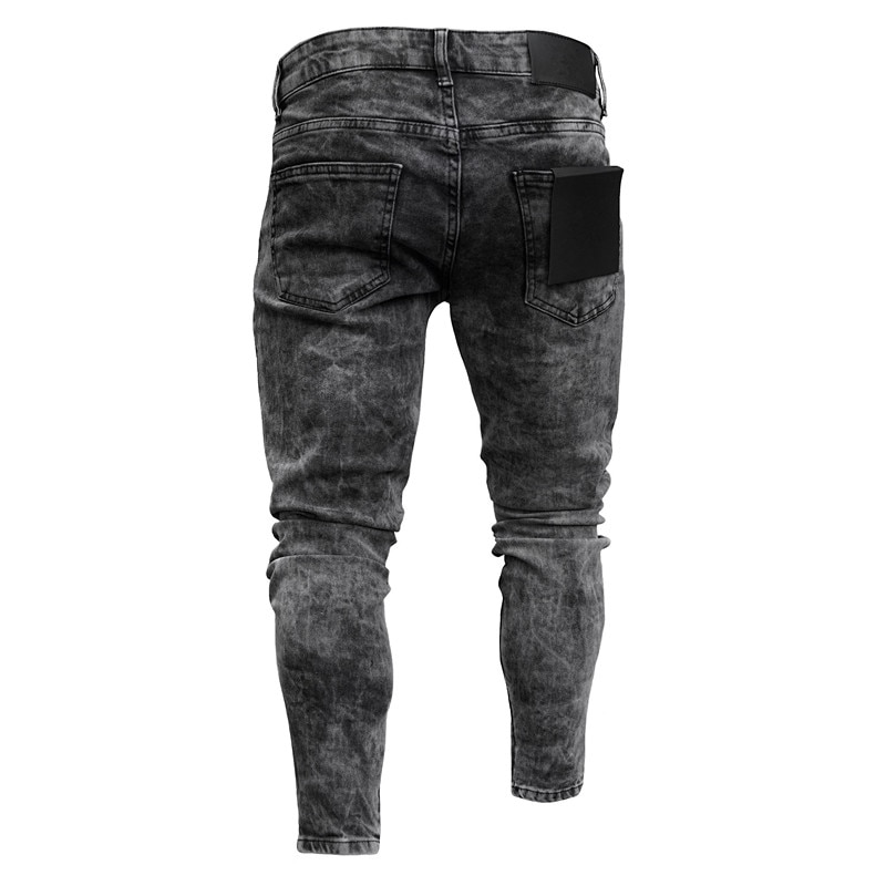 Men vintage Black Slim Fit Stretch Ripped skinny Jean zipper street jogging Motorcycle casual jeans pants