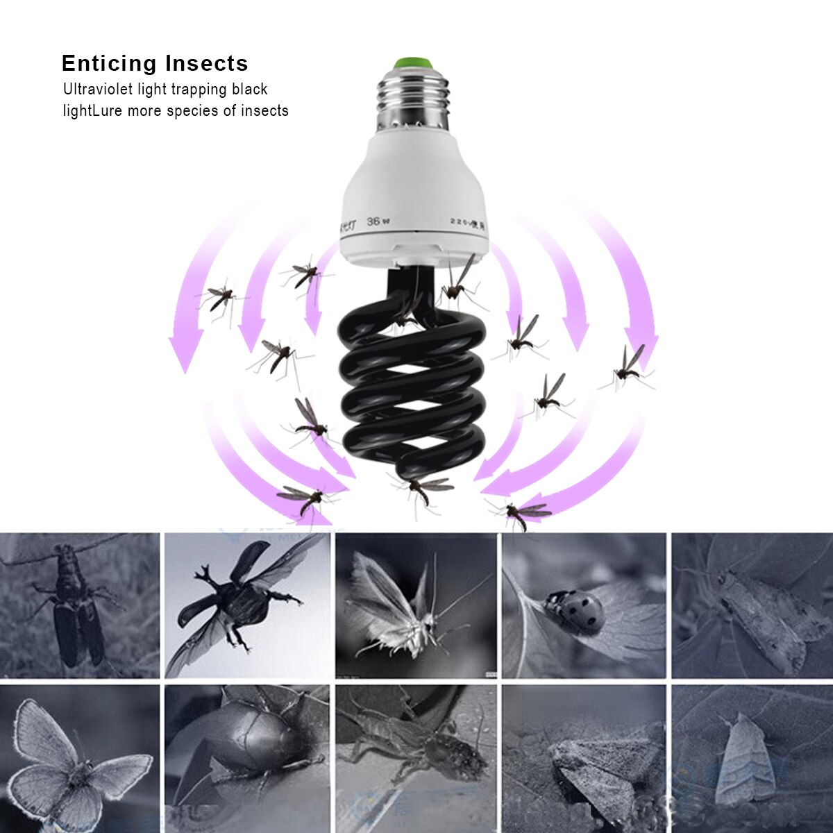 E27 Ultraviolet UV Lamp BLB Black Light Blue Bulb Fluorescent Detection Lamp Black Light Trap 220V Violet Lure Lamp Decoration