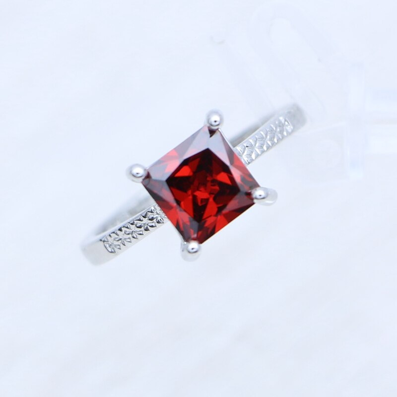 Mujer pendientes anillo colgante collar 925 joyería de plata cuadrado granate piedra roja conjunto de joyas accesorios de boda