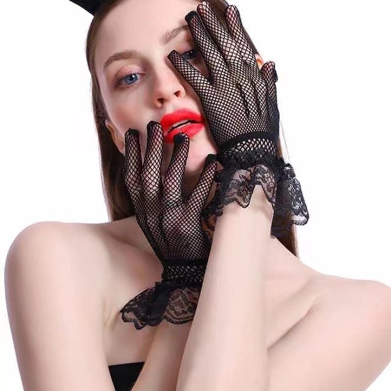 Women Summer Uv-proof Sun Protection Driving Gloves Bridal Mesh Fishnet Lace Flower Gloves Mittens Full Finger Hand Sleeve 2022